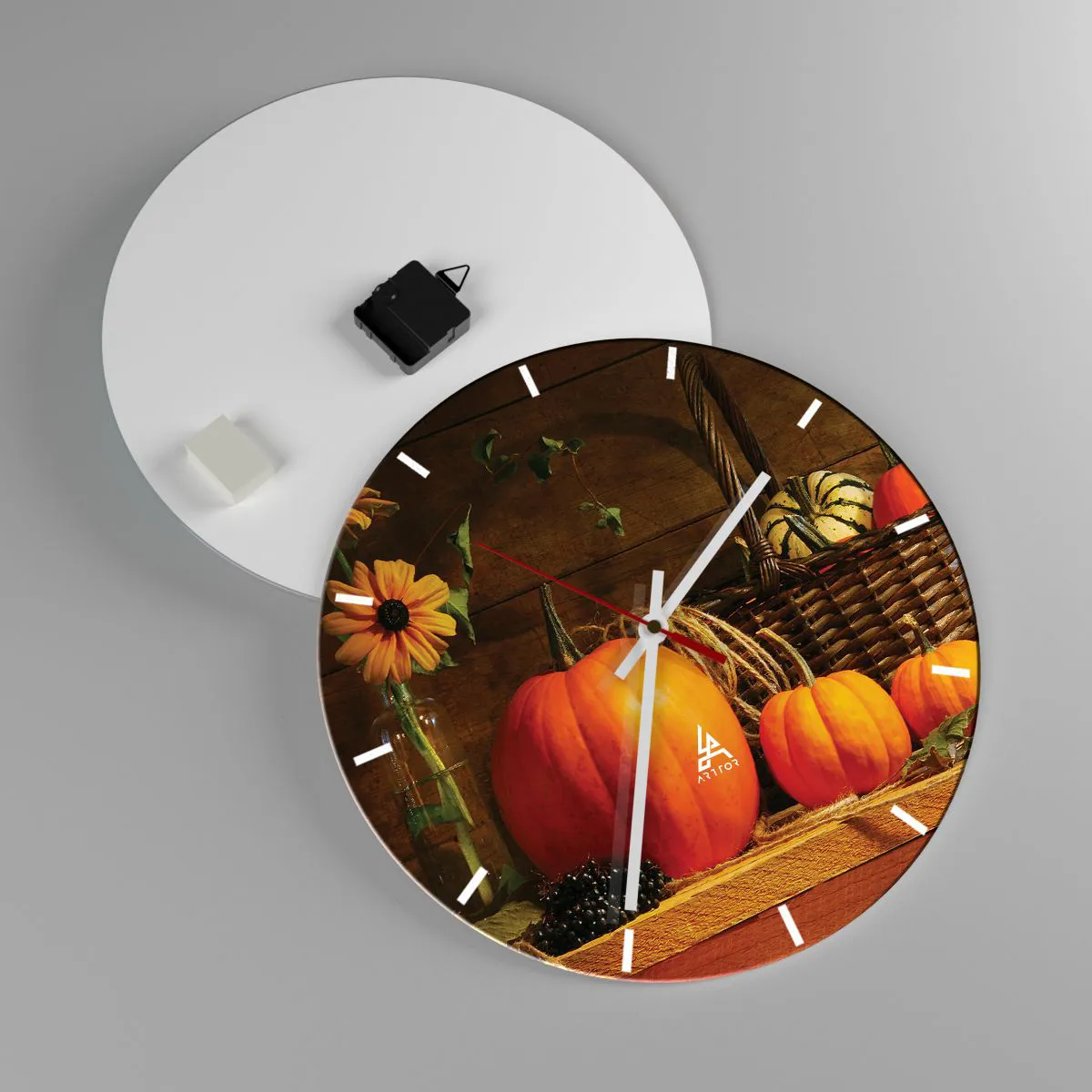 Wanduhr - Glasuhr - Eine rustikale Komposition - Geschenke des Herbstes - 40x40 cm