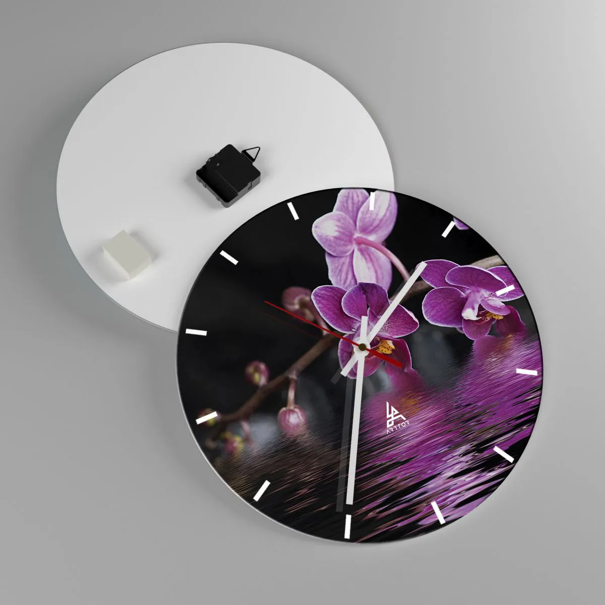 Ceas de perete - Ceas pe sticlă - Reflecție de frumusețe în liliac - 40x40 cm