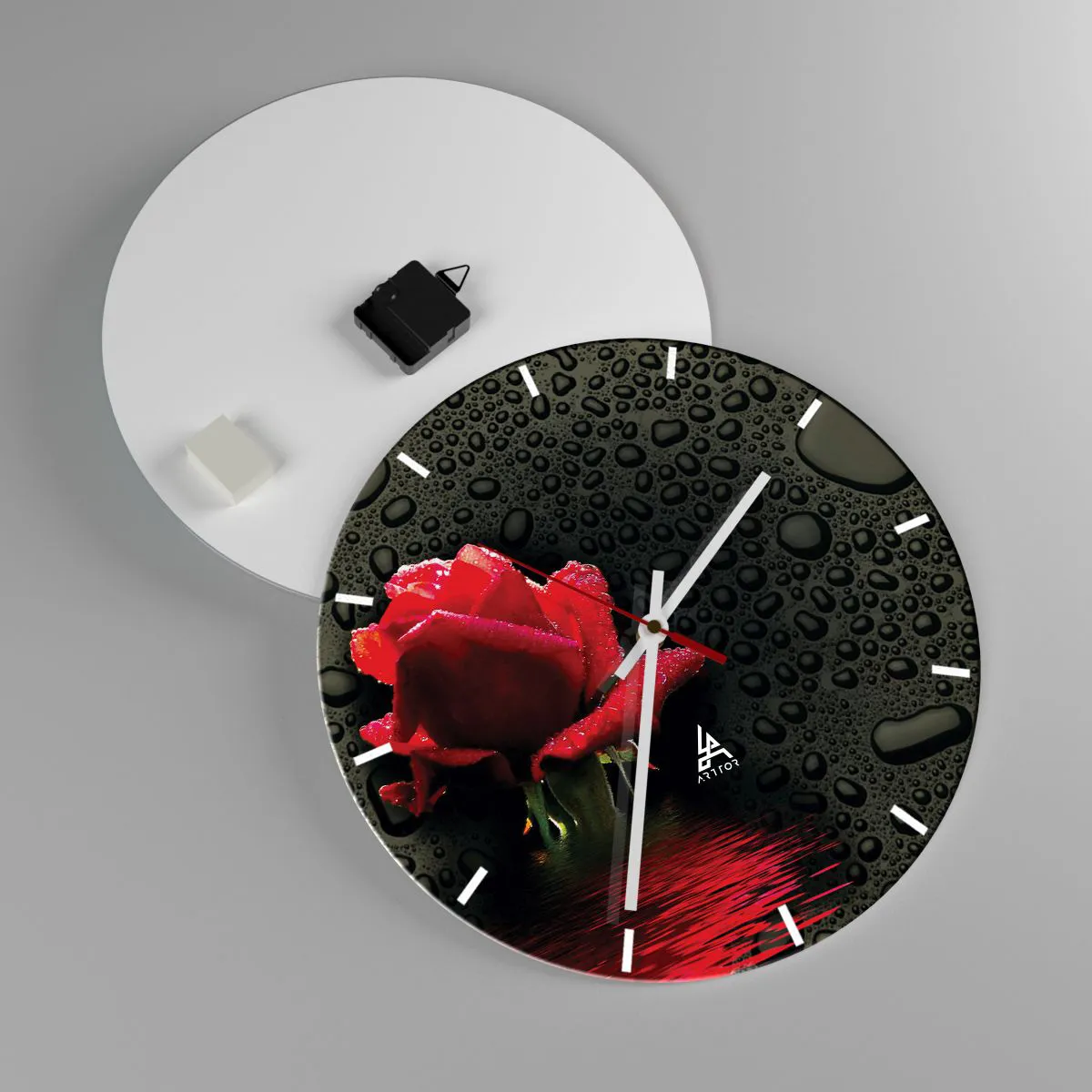 Vægur, Uret - Rød og sort - 40x40 cm