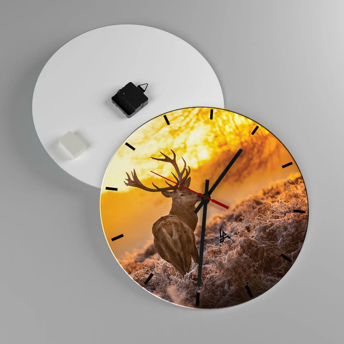Ceas de perete - Ceas pe sticlă - Regele pădurii de toamnă - 40x40 cm