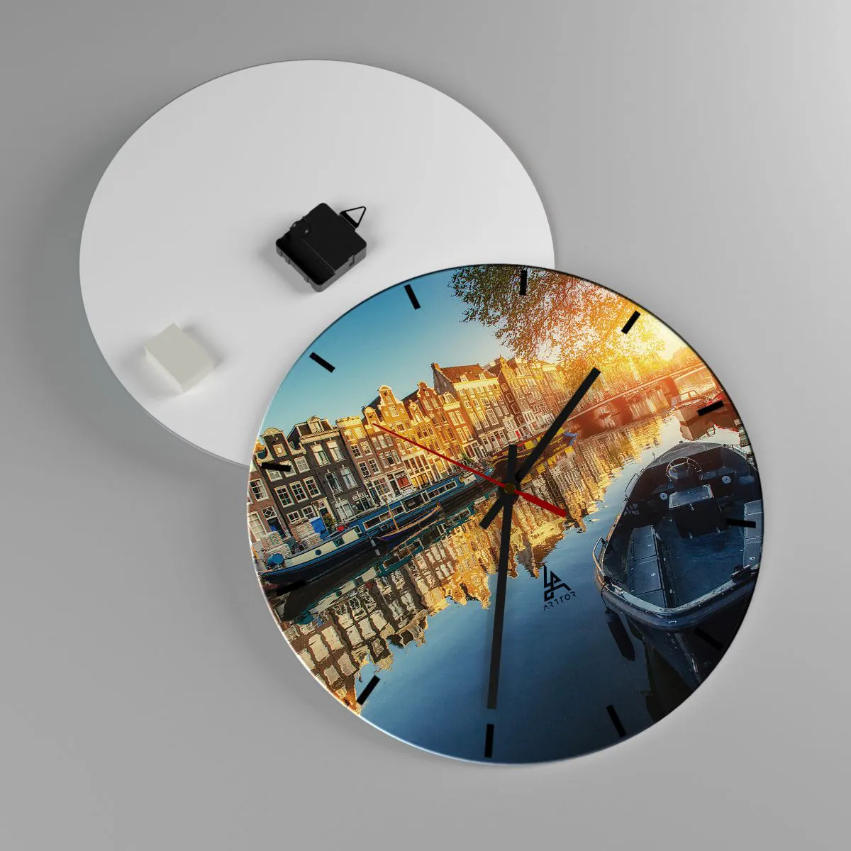 Wanduhr - Glasuhr - Morgen in Amsterdam - 40x40 cm