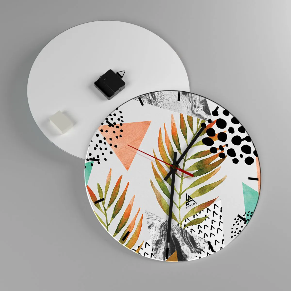 Nástěnné hodiny - Dekorace s palmovým listem - 40x40 cm