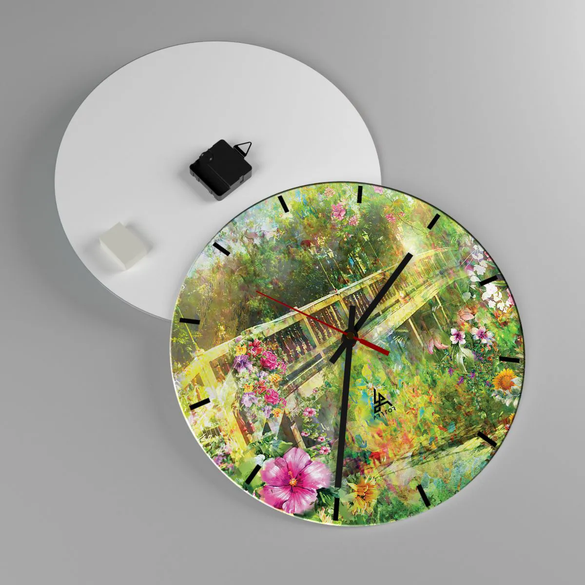 Ceas de perete - Ceas pe sticlă - Podul suspinelor de primăvară - 40x40 cm