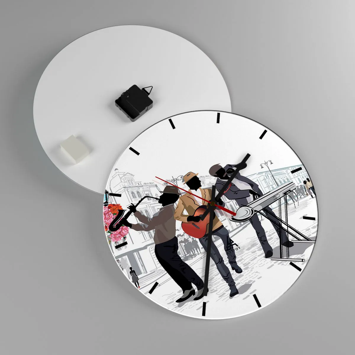 Wall clock - Clock on glass - Street Music - 40x40 cm