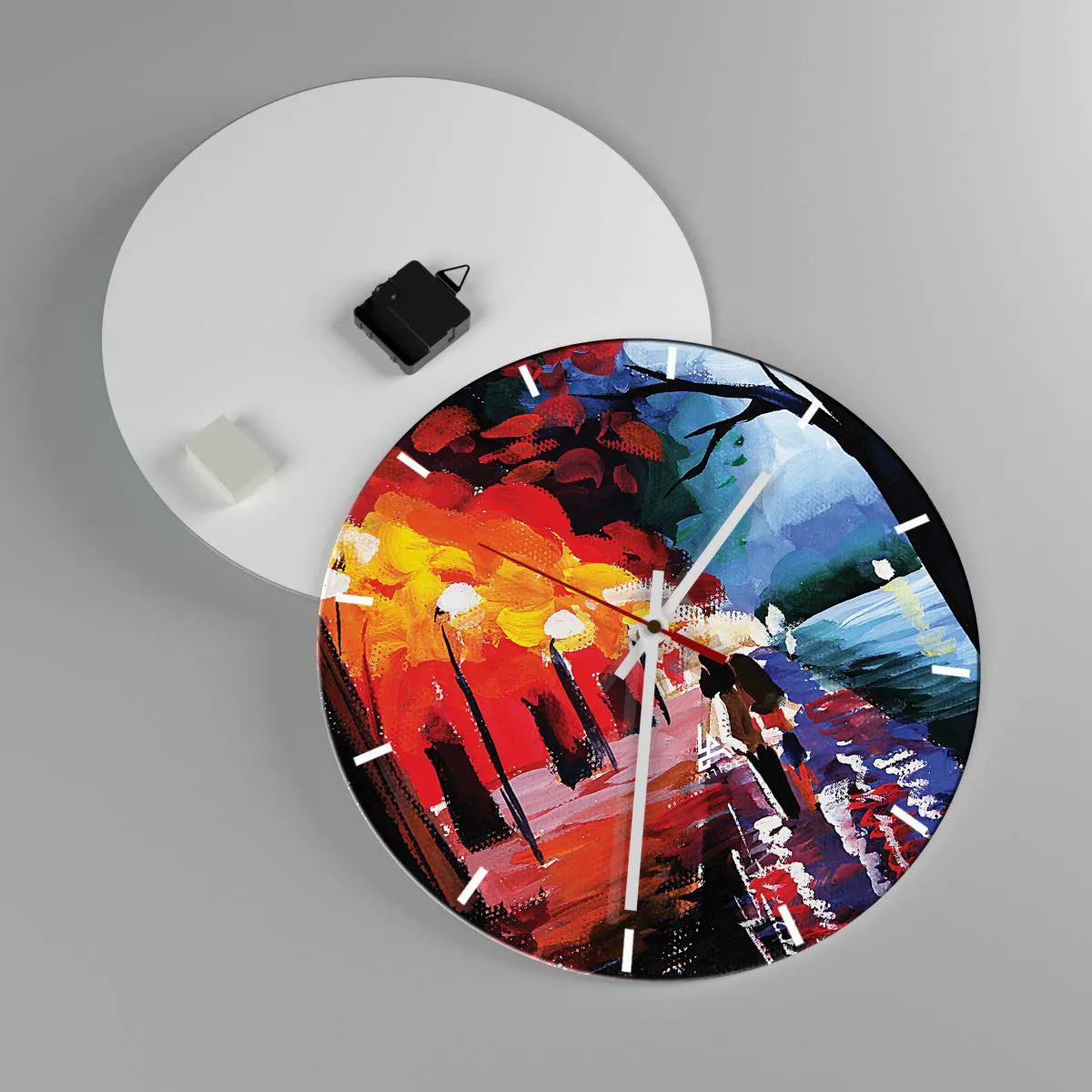 Väggklocka - Klocka på glas - Brinnande höst i parken - 40x40 cm