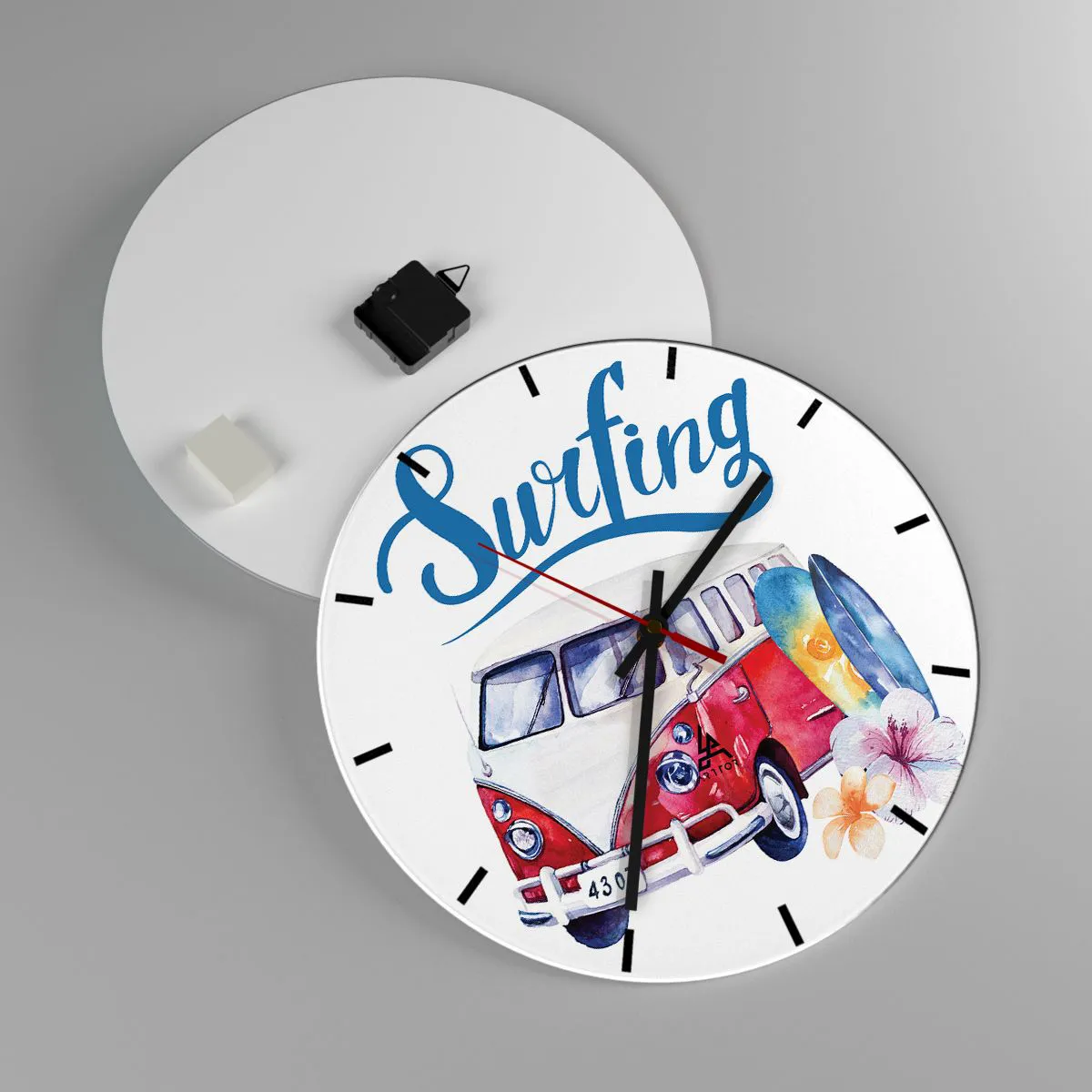 Ceas de perete - Ceas pe sticlă - Un clasic pentru surferi - 40x40 cm