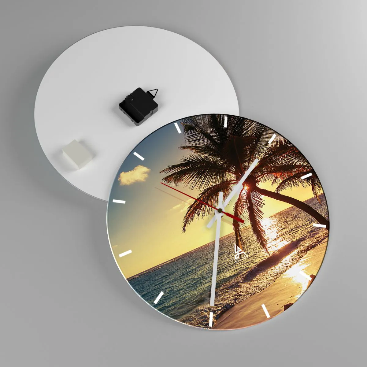 Väggklocka - Klocka på glas - Sommar under palmträden - 40x40 cm