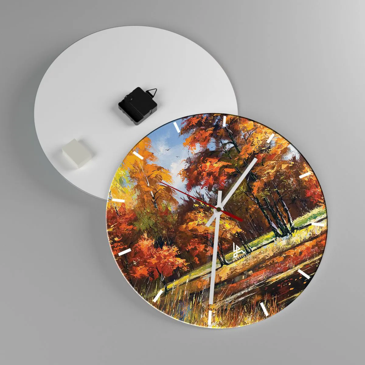 Nástěnné hodiny - Krajinka ve zlaté a hnědé - 40x40 cm