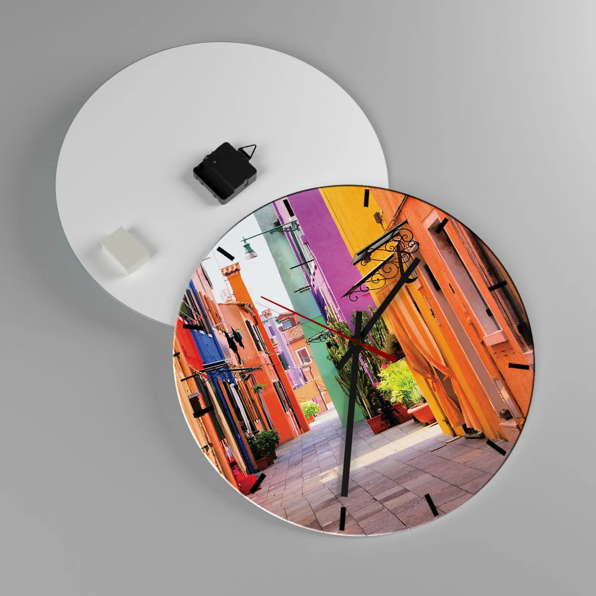 Wanduhr - Glasuhr - Regenbogengasse - 40x40 cm