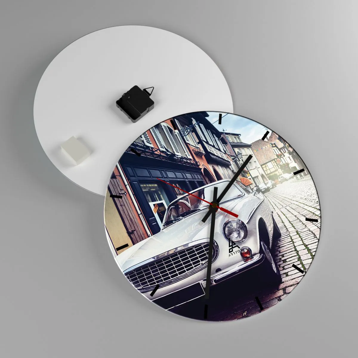 Relógio de parede - Relógio em vidro - O passado é hoje - 40x40 cm