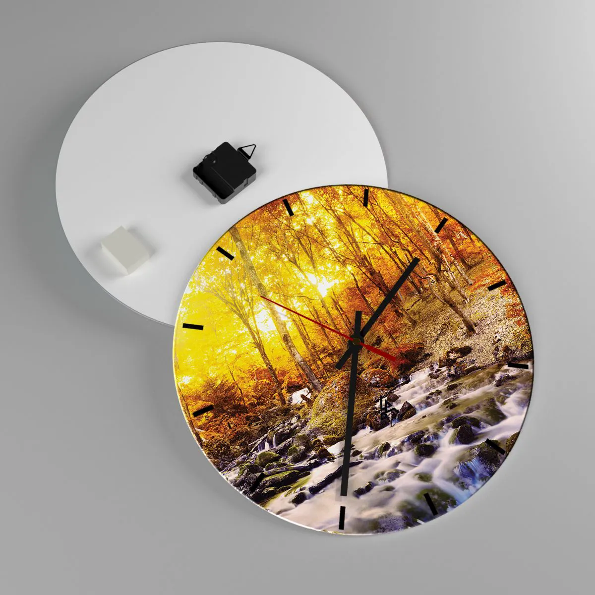 Ceas de perete - Ceas pe sticlă - Pietre montate în aur și platină - 40x40 cm