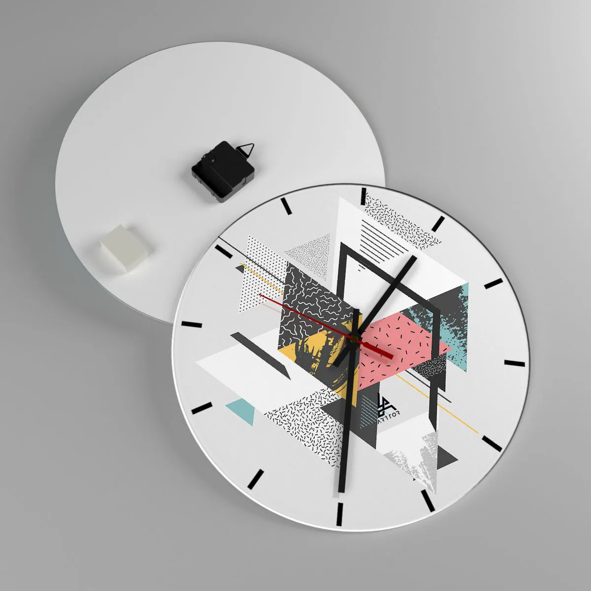 Relógio de parede - Relógio em vidro - Variações do triângulo e losango - 40x40 cm