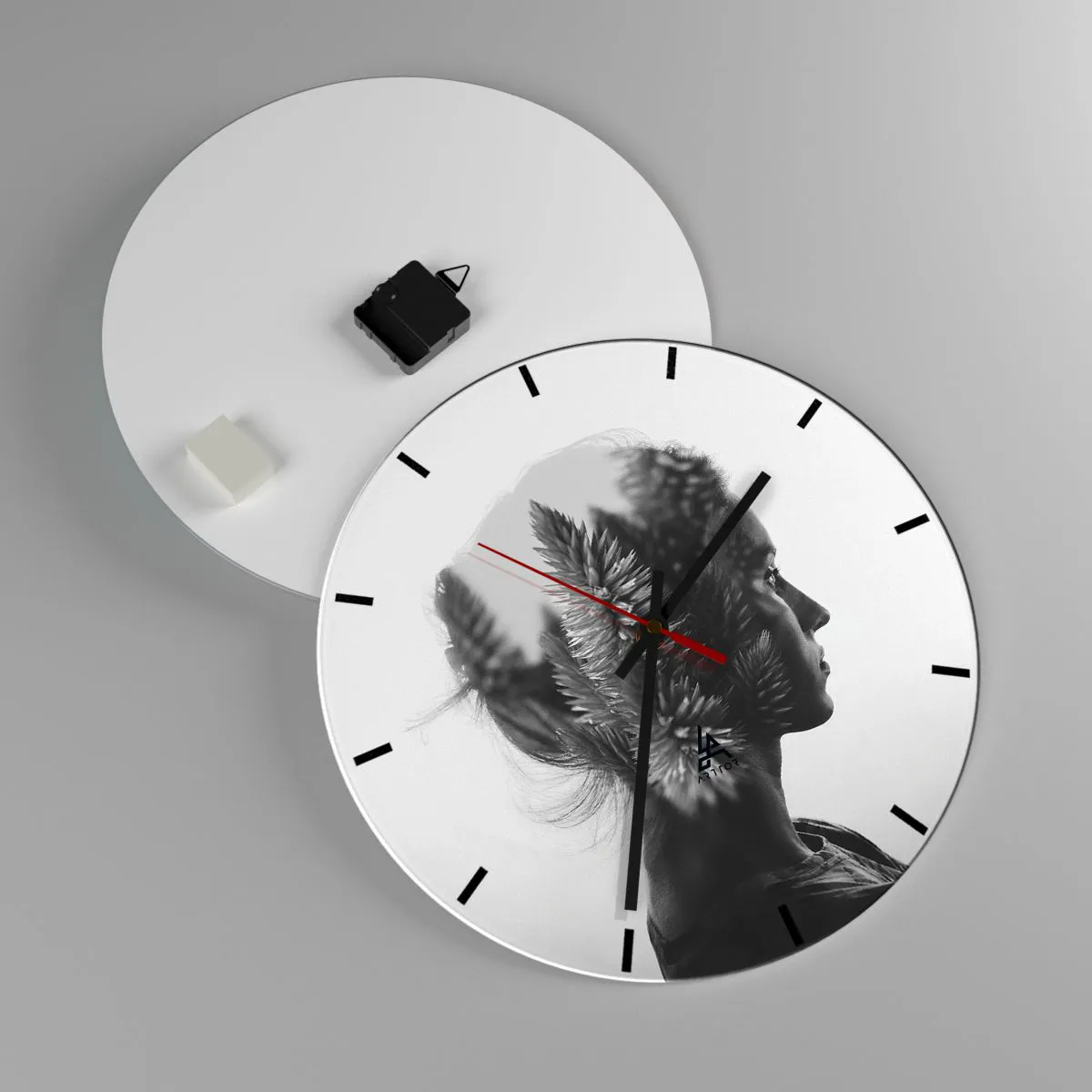 Ceas de perete - Ceas pe sticlă - Doamna din pădurea de pini - 40x40 cm