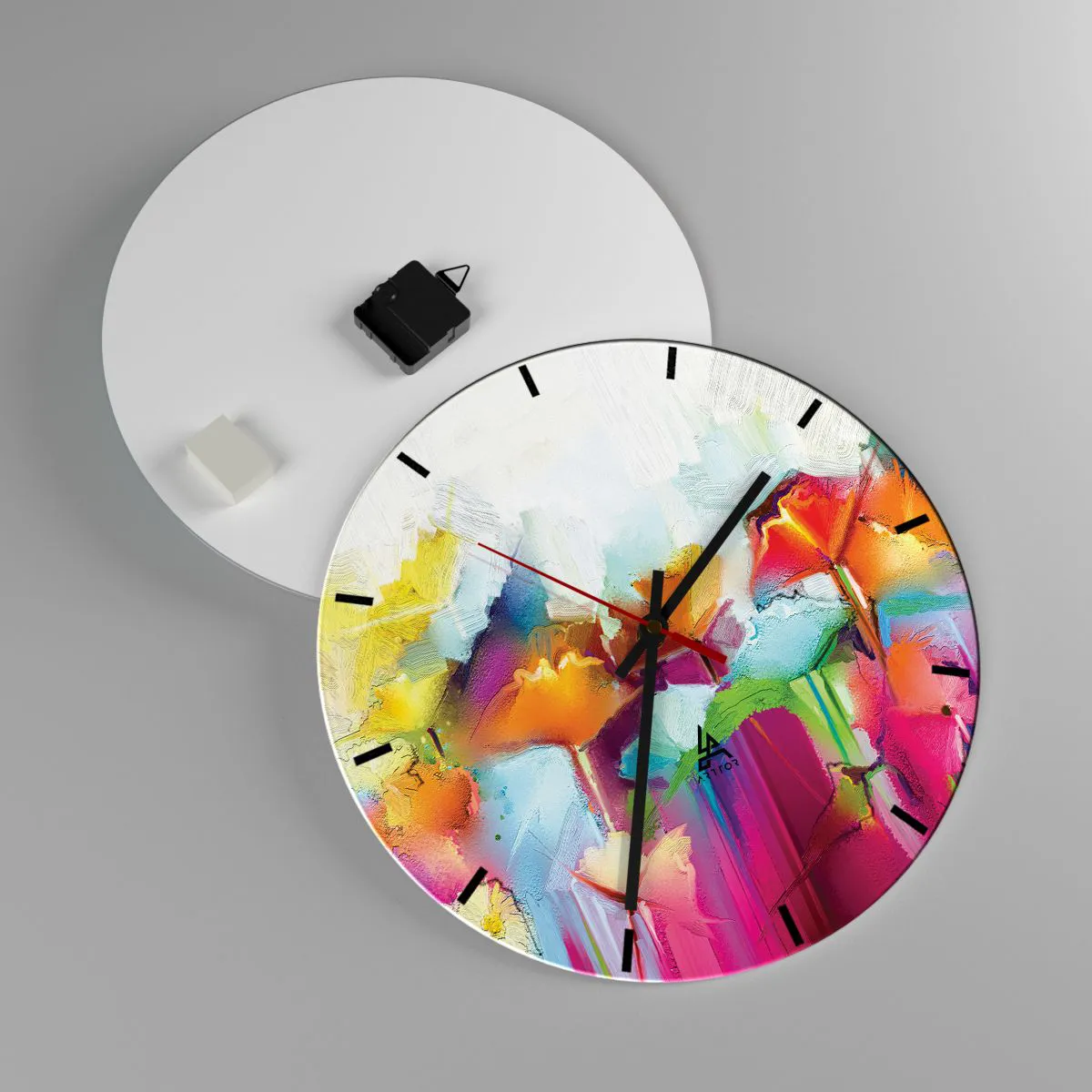 Wanduhr - Glasuhr - Der Regenbogen ist aufgeblüht - 40x40 cm