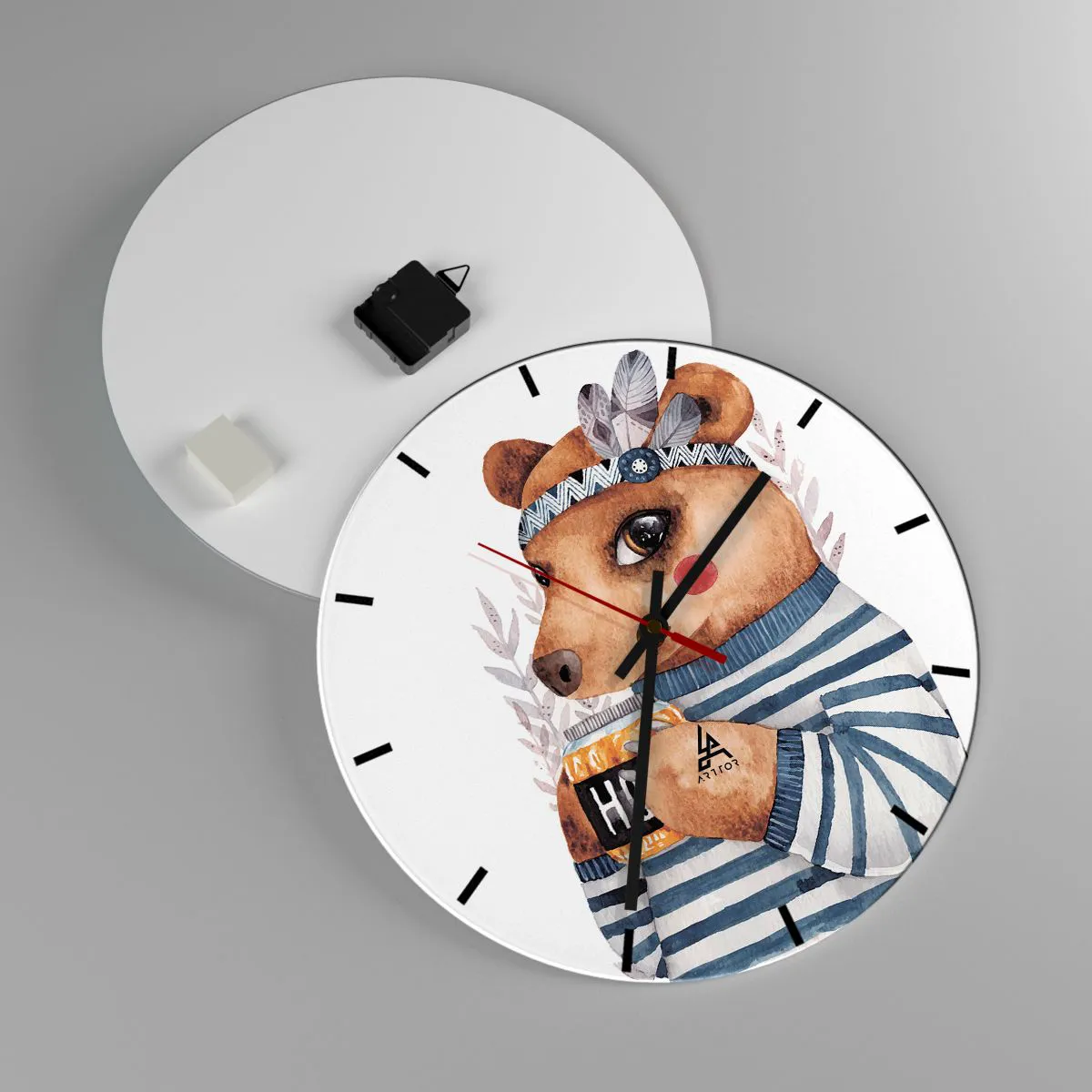 Ceas de perete - Ceas pe sticlă - Ursoaică dulce - 40x40 cm