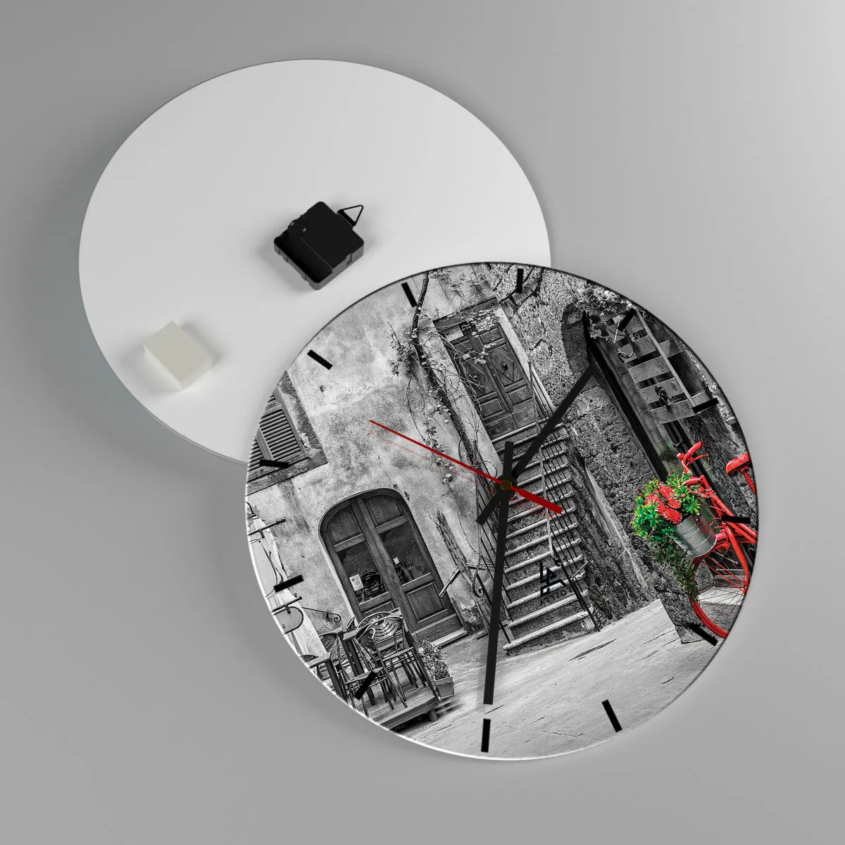 Relógio de parede - Relógio em vidro - Beco da Toscana - 40x40 cm