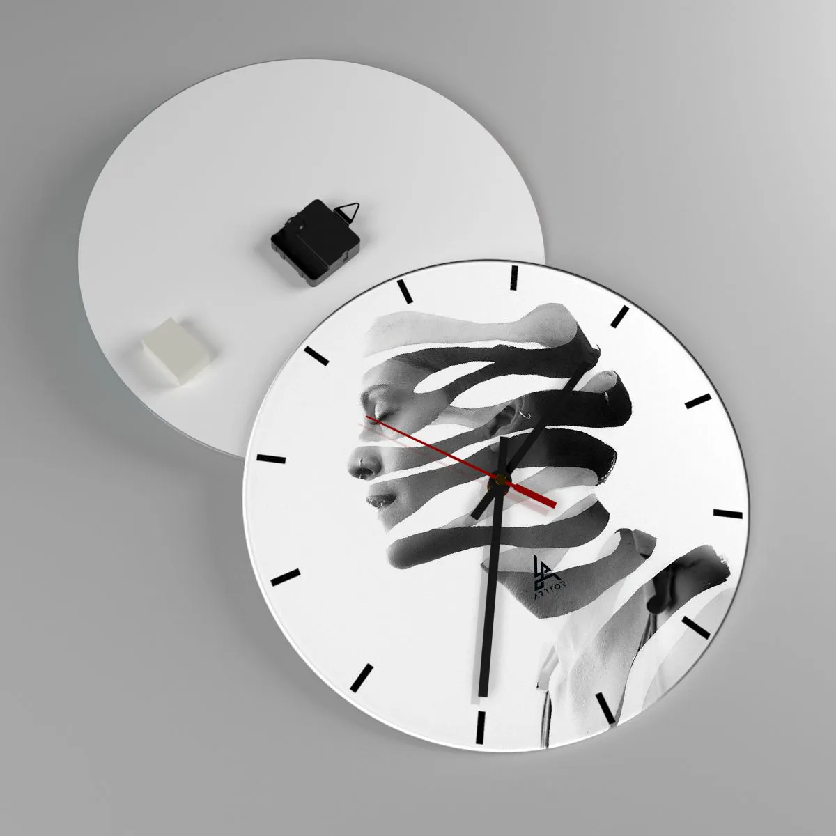 Ceas de perete - Ceas pe sticlă - Un portret suprarealist - 40x40 cm