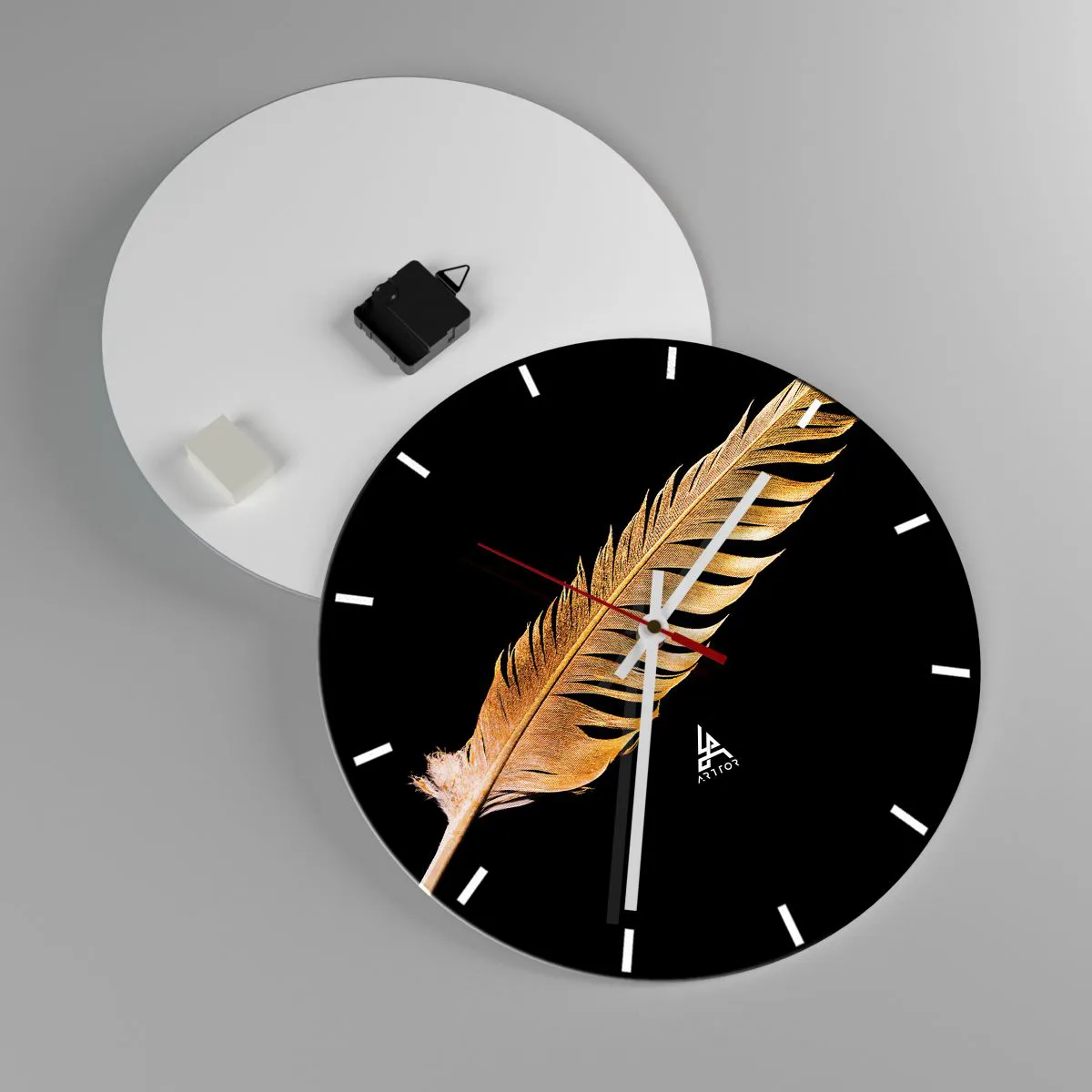 Ceas de perete - Ceas pe sticlă - Pană aurie perfectă - 40x40 cm