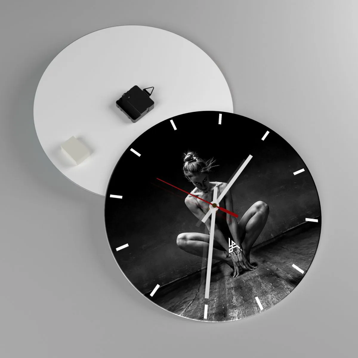Ceas de perete - Ceas pe sticlă - Energie de dans concentrată - 40x40 cm