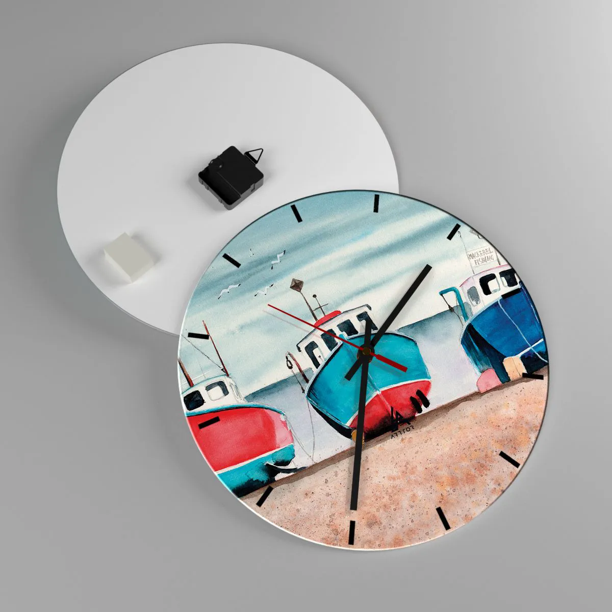 Wanduhr - Glasuhr - Bereit zum Fang - 40x40 cm