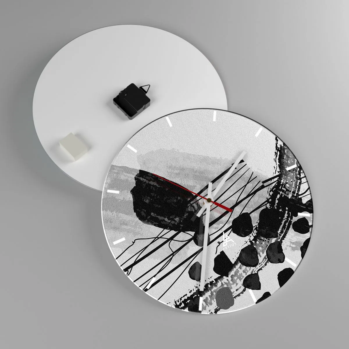 Wanduhr - Glasuhr - Organische Schwarz-Weiß-Abstraktion - 40x40 cm