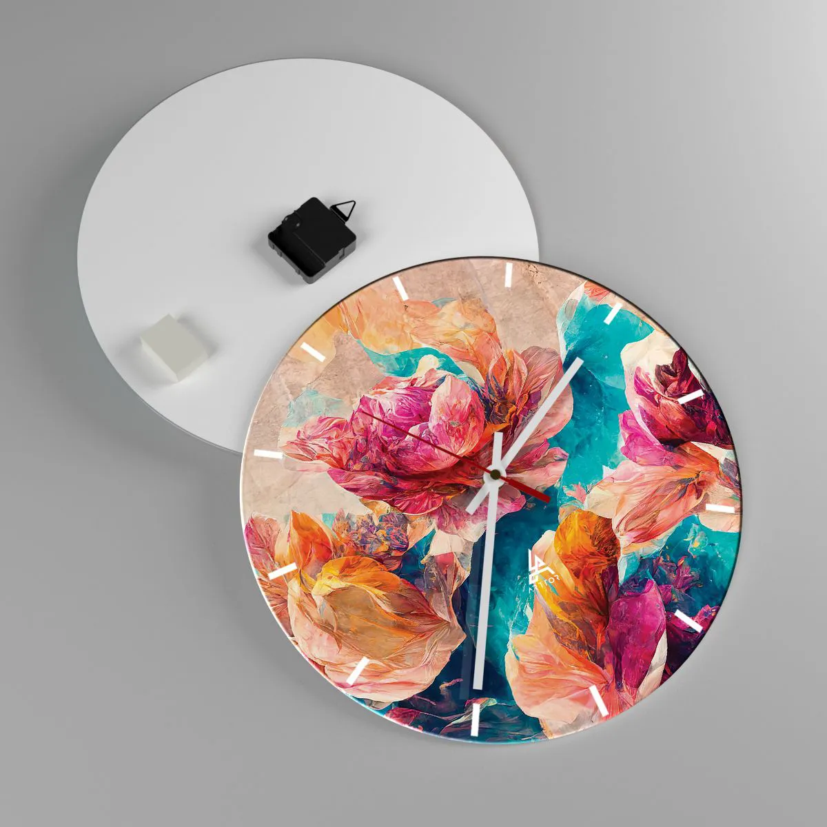 Ceas de perete - Ceas pe sticlă - Splendoarea colorată a buchetului de flori - 40x40 cm