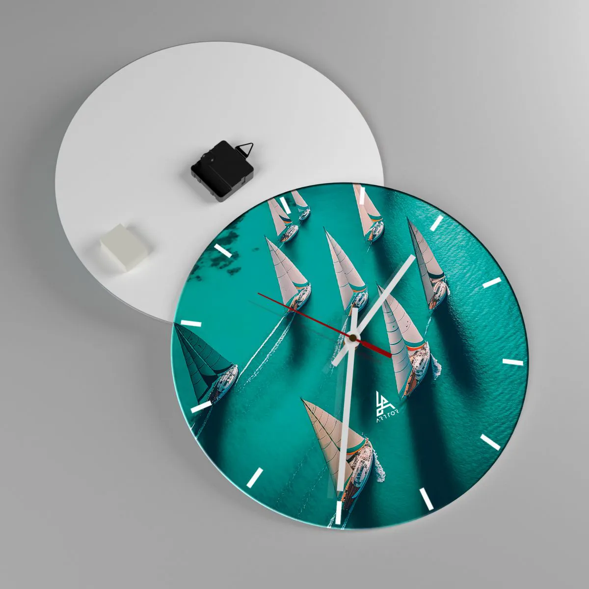 Relógio de parede - Relógio em vidro - Numa competição com o vento - 40x40 cm