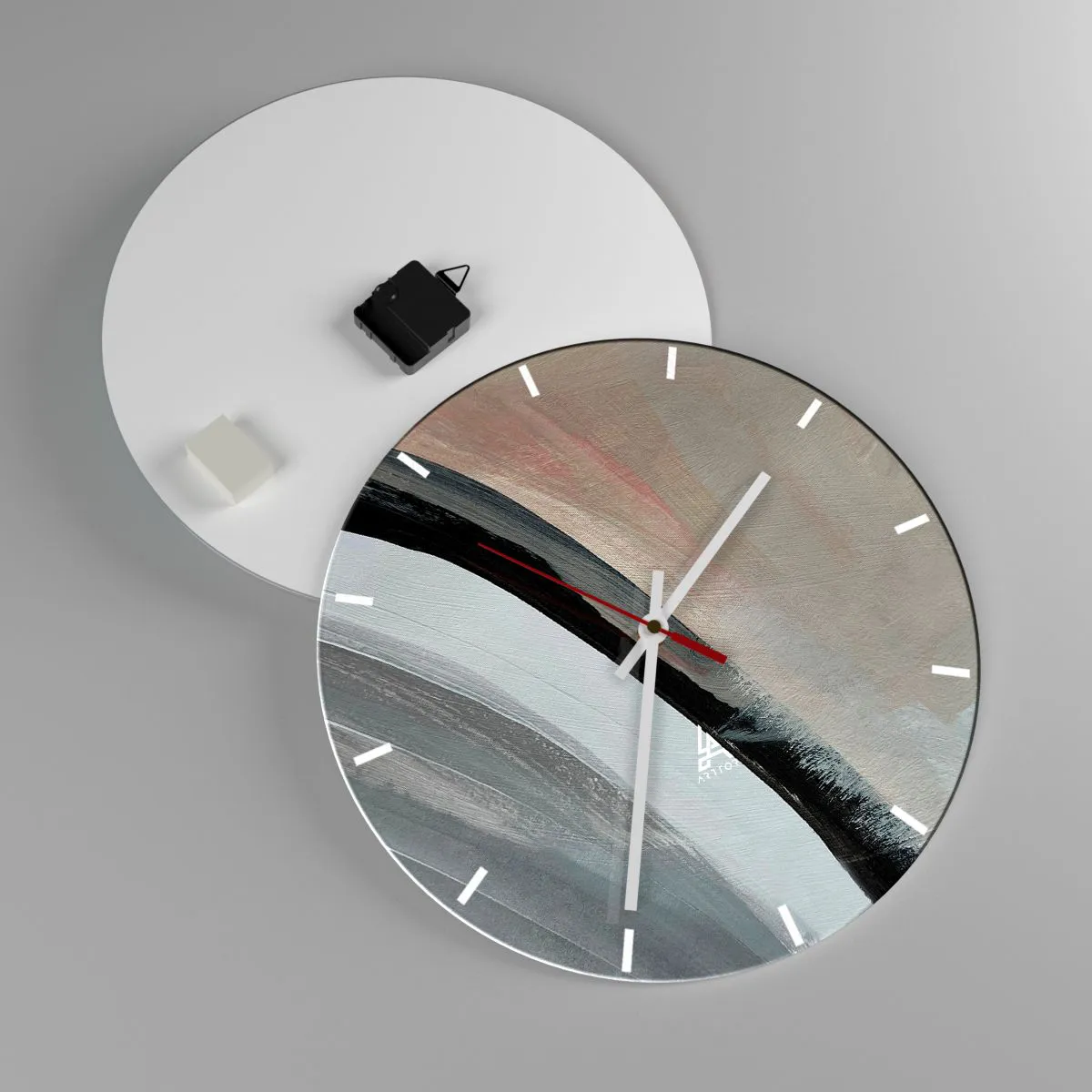 Wanduhr - Glasuhr - Komposition: Bogen aus Schwarz und Grau - 40x40 cm