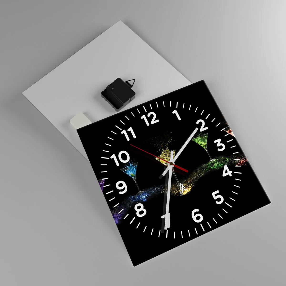 Reloj de pared - Reloj de vidrio - Los colores de la alegría en una copa de cristal - 30x30 cm