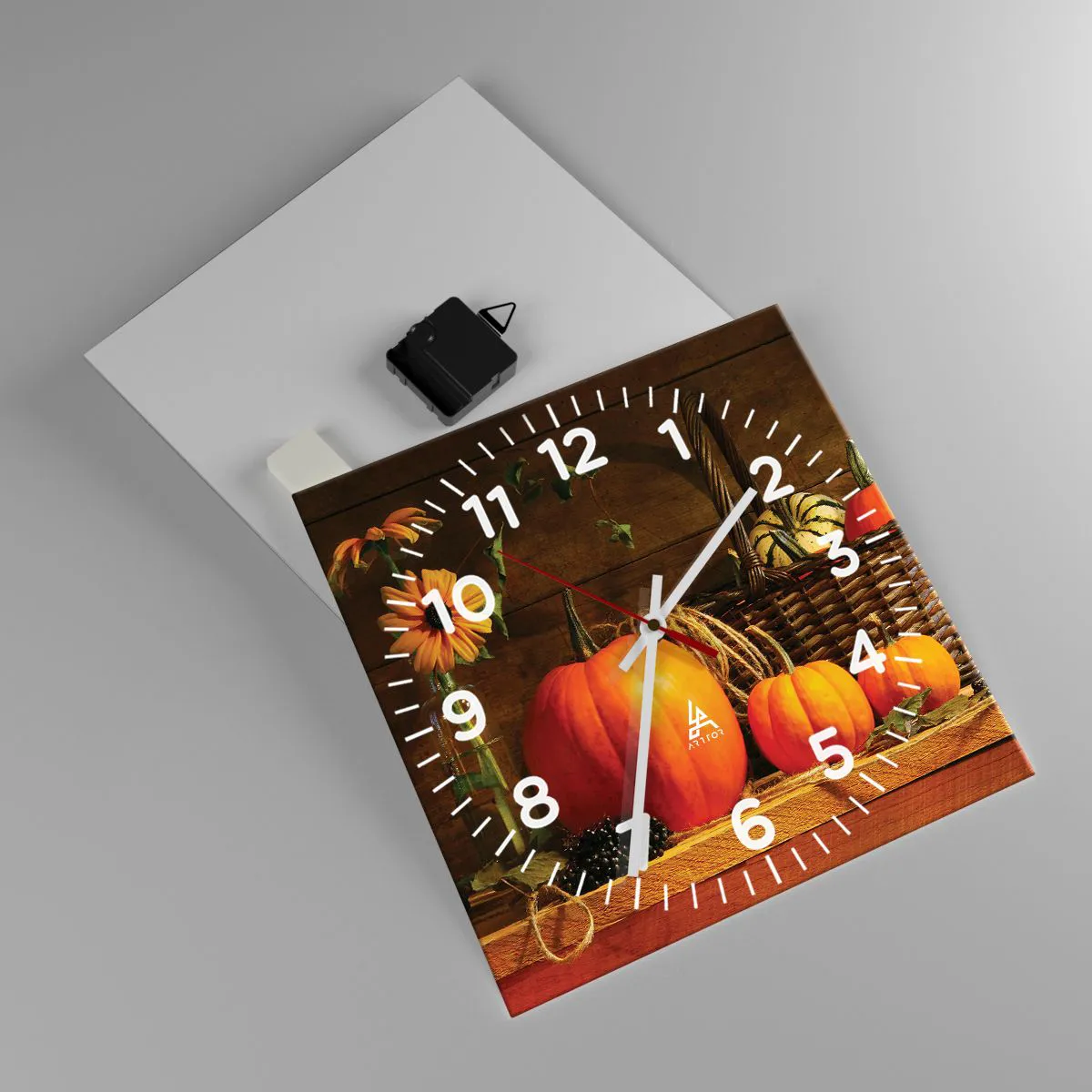 Ceas de perete - Ceas pe sticlă - Compoziție rustică - cadouri de toamnă - 30x30 cm