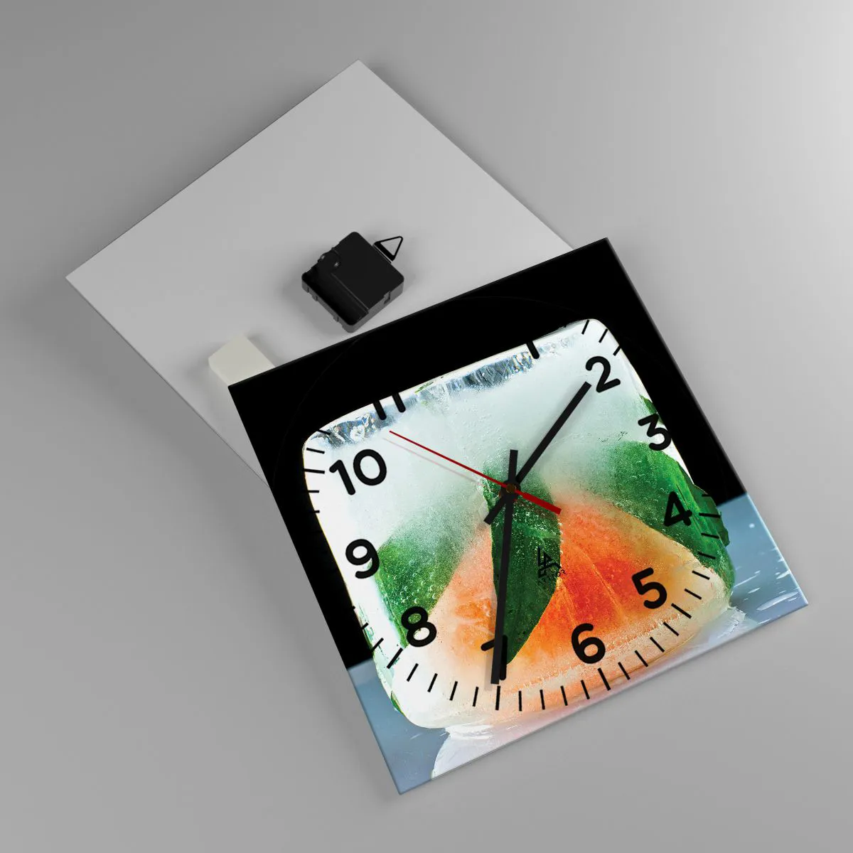 Relógio de parede - Relógio em vidro - Frescor e refresco - 30x30 cm