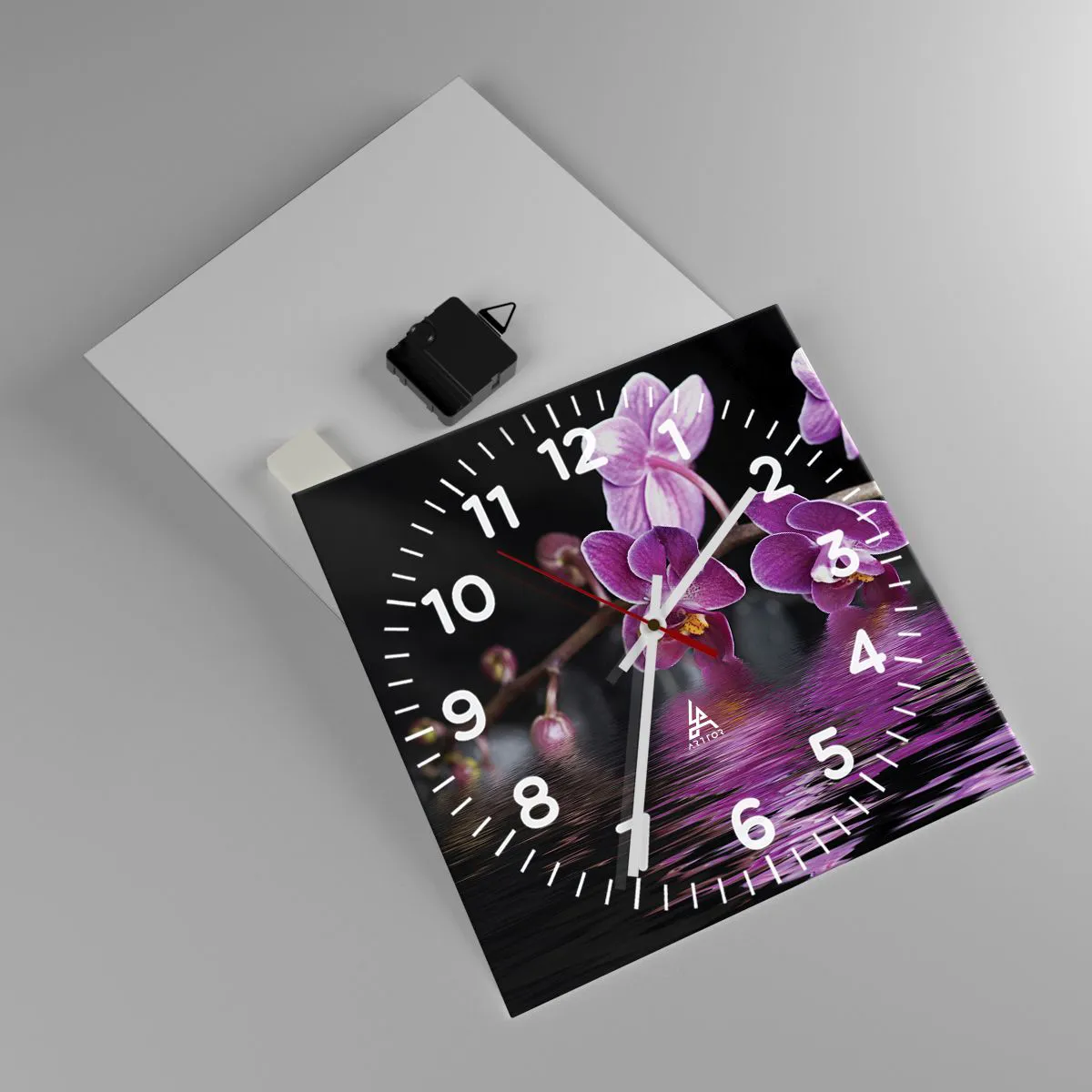 Wall clock - Clock on glass - Lilac Reflection of Beauty - 30x30 cm