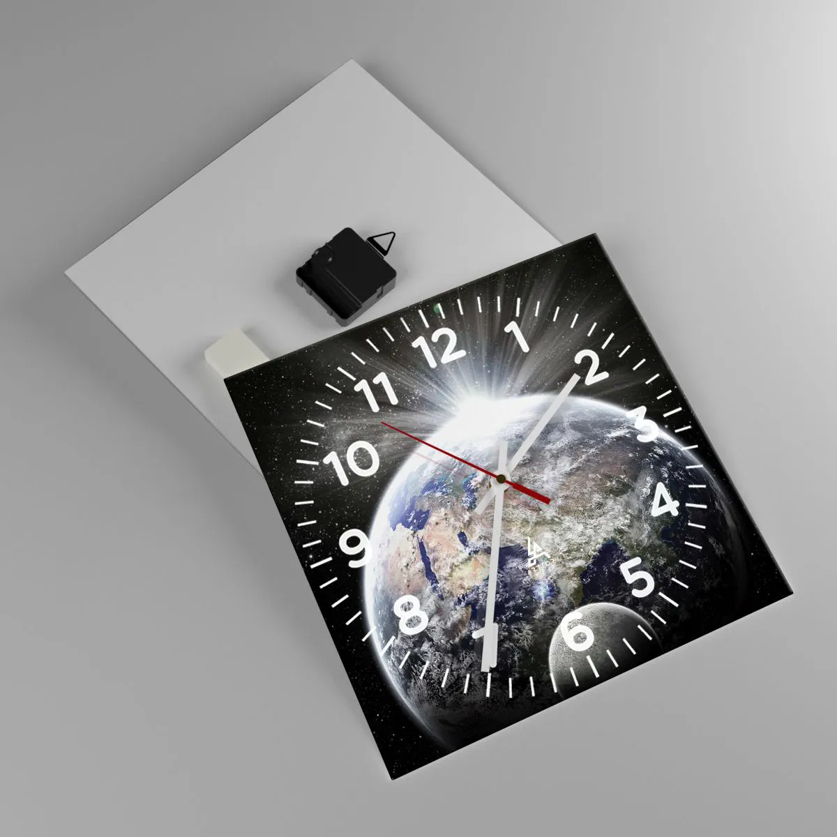 Väggklocka - Klocka på glas - I fullt sken - 30x30 cm