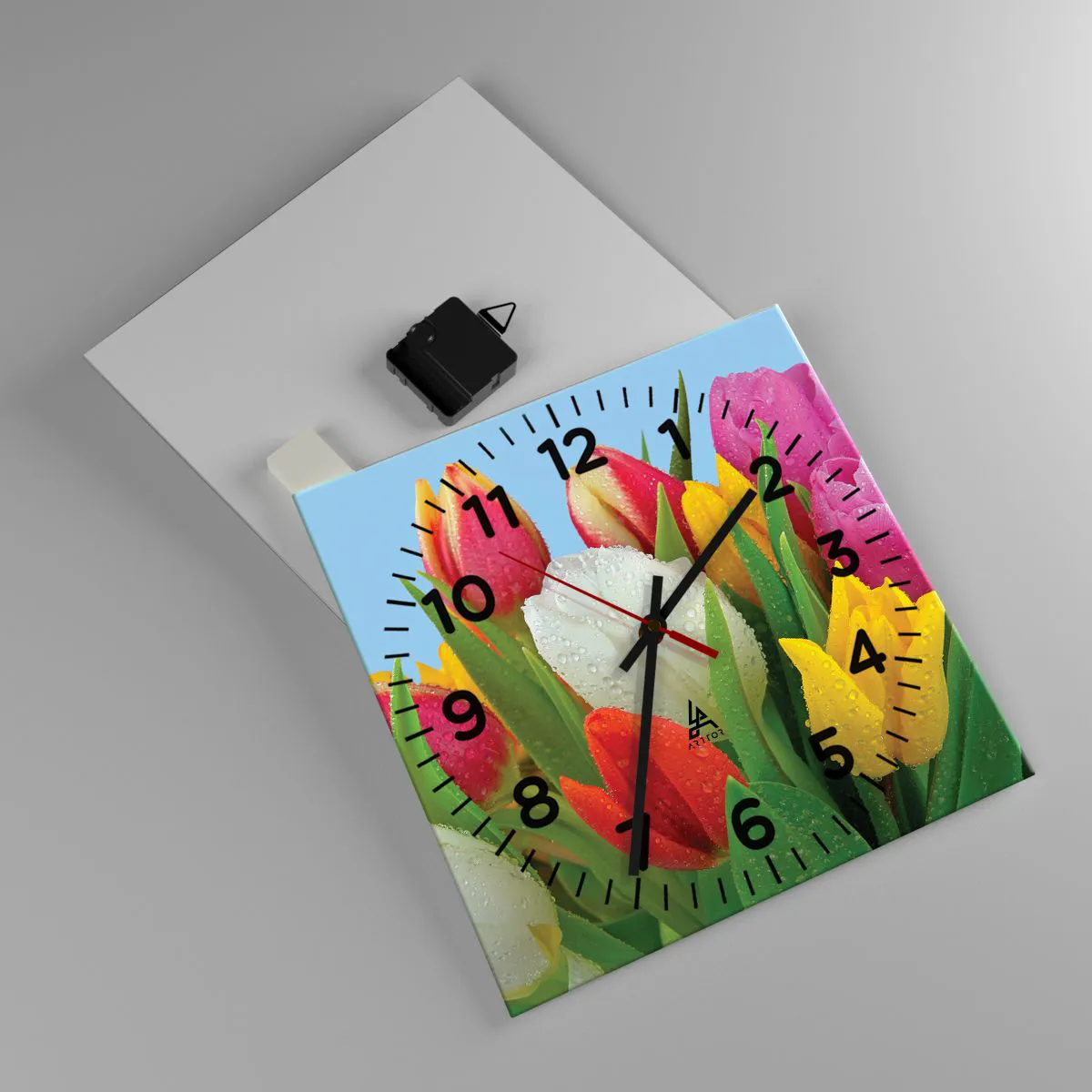 Wanduhr - Glasuhr - Ein blumiger Regenbogen in Tautropfen - 30x30 cm