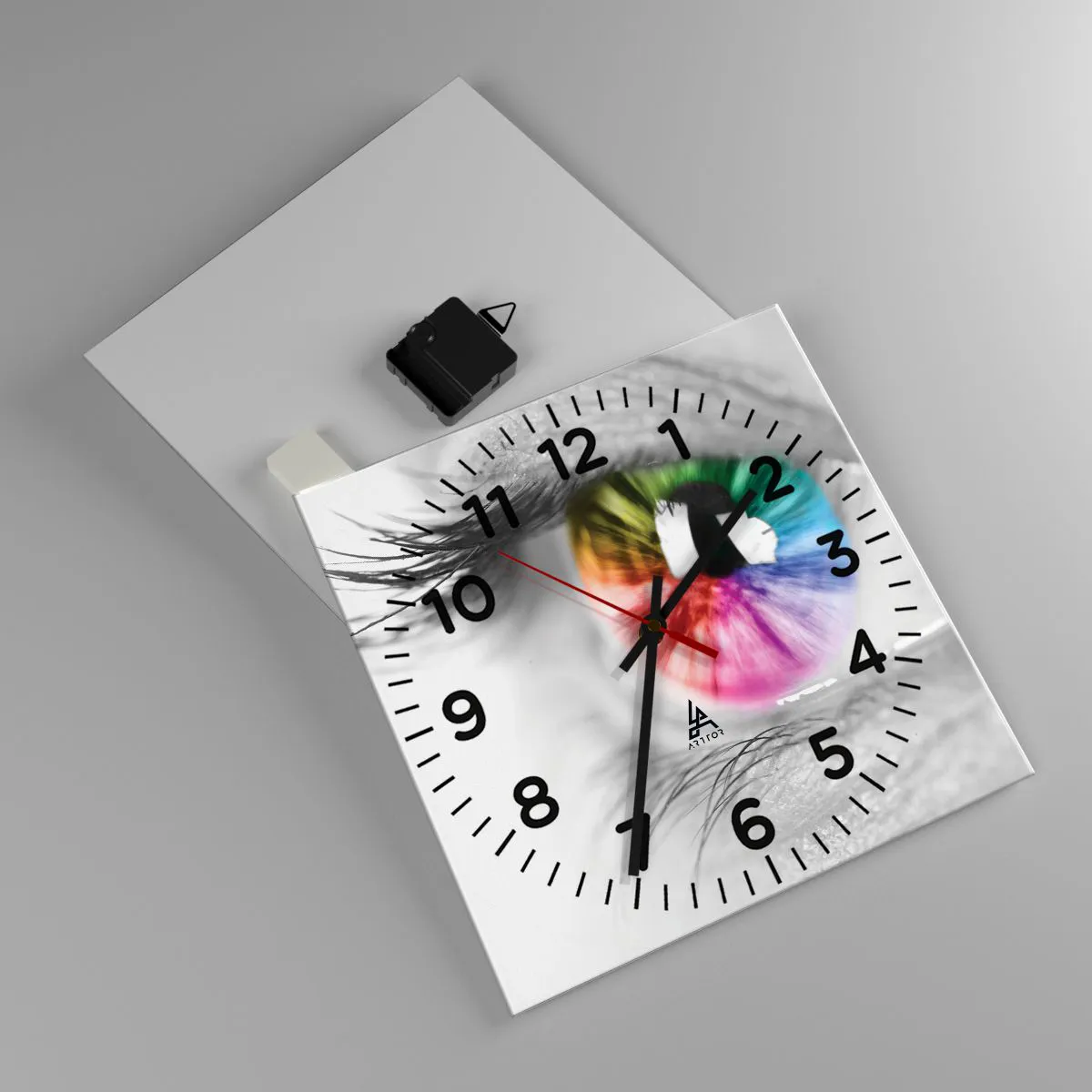 Väggklocka - Klocka på glas - Se färgglatt på världen - 30x30 cm