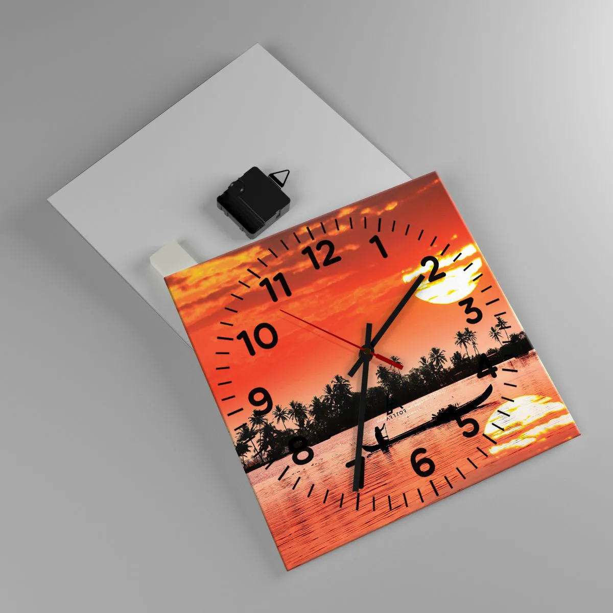 Ceas de perete - Ceas pe sticlă - Liniștea tropicelor la apus de soare - 30x30 cm
