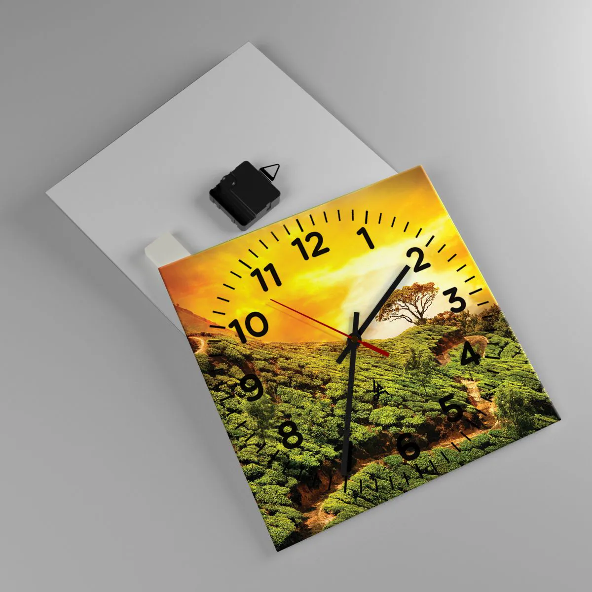 Wanduhr - Glasuhr - Ein gewundener Weg, ein grüner Hang - 30x30 cm