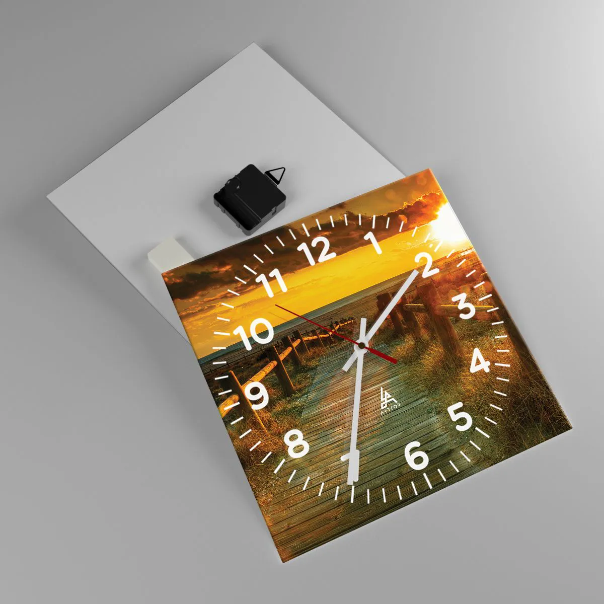 Ceas de perete - Ceas pe sticlă - Scăldat în aur vechi - 30x30 cm