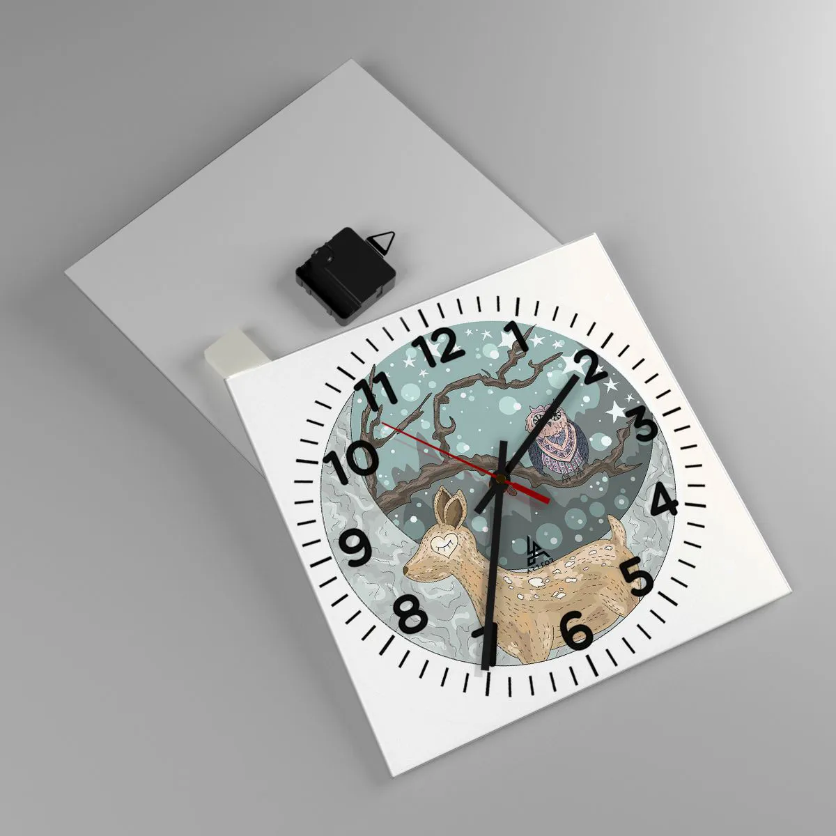 Relógio de parede - Relógio em vidro - Noite na floresta como em um conto de fadas - 30x30 cm