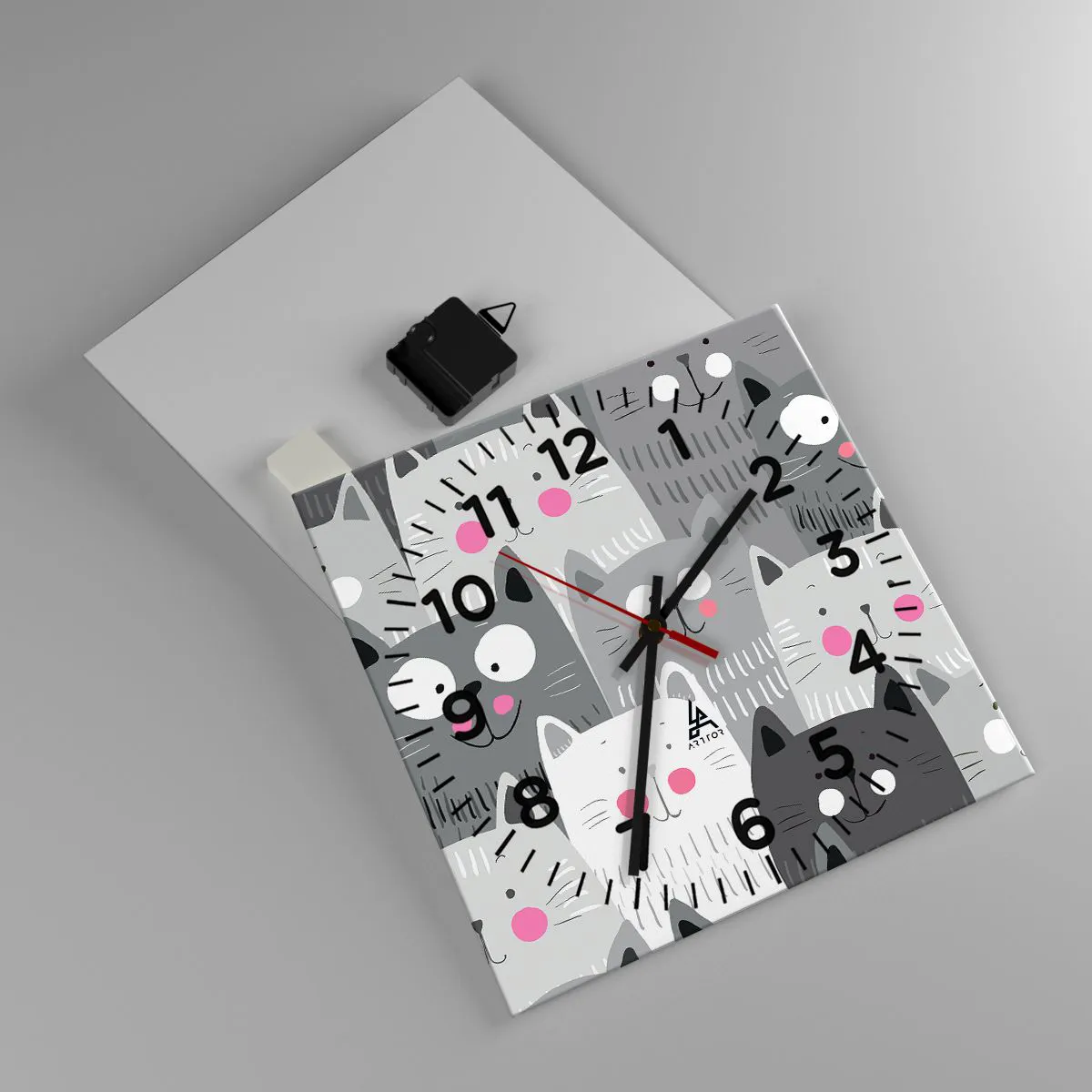 Ceas de perete - Ceas pe sticlă - Lumea felină - 30x30 cm