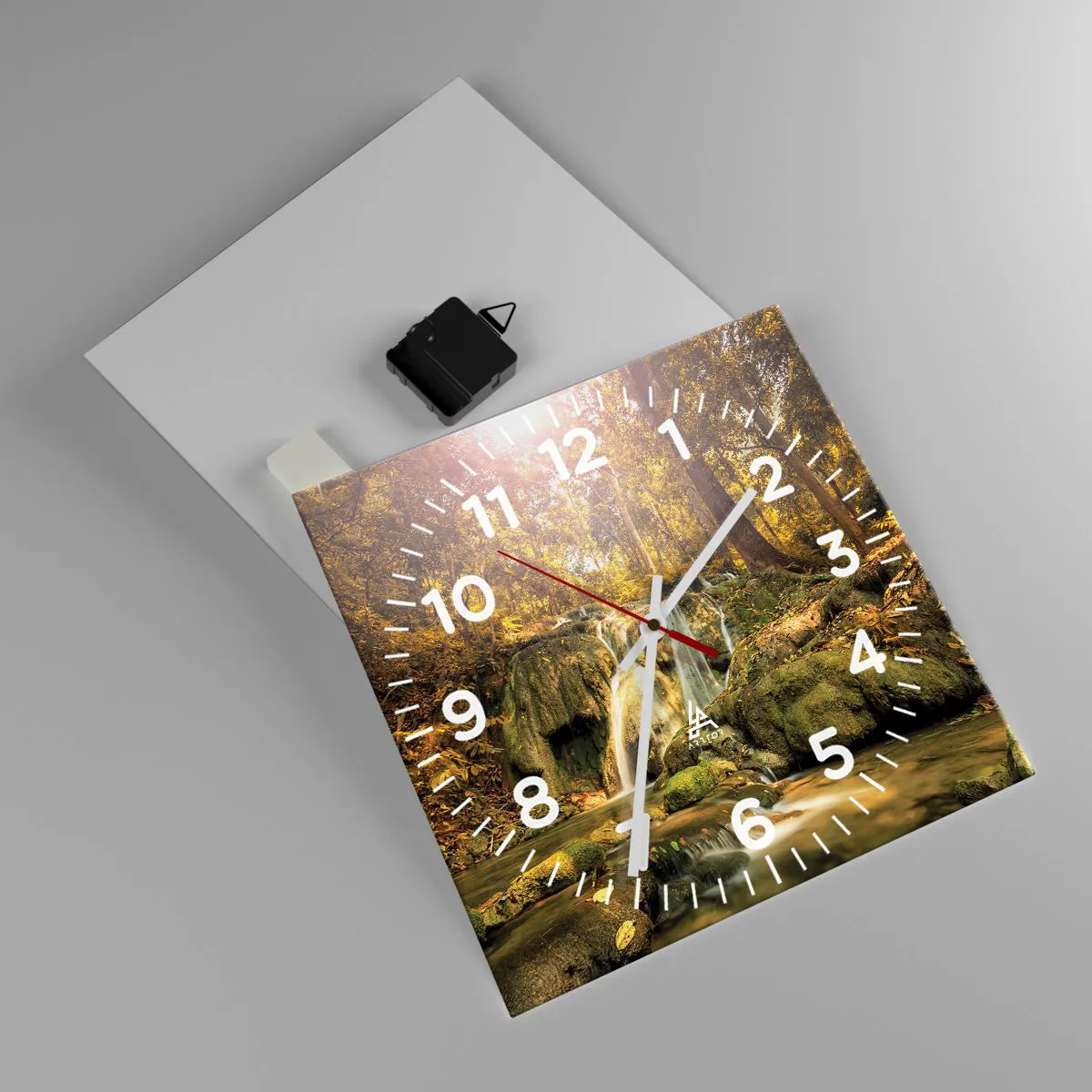 Wanduhr - Glasuhr - Waldkaskade im Grünen - 30x30 cm