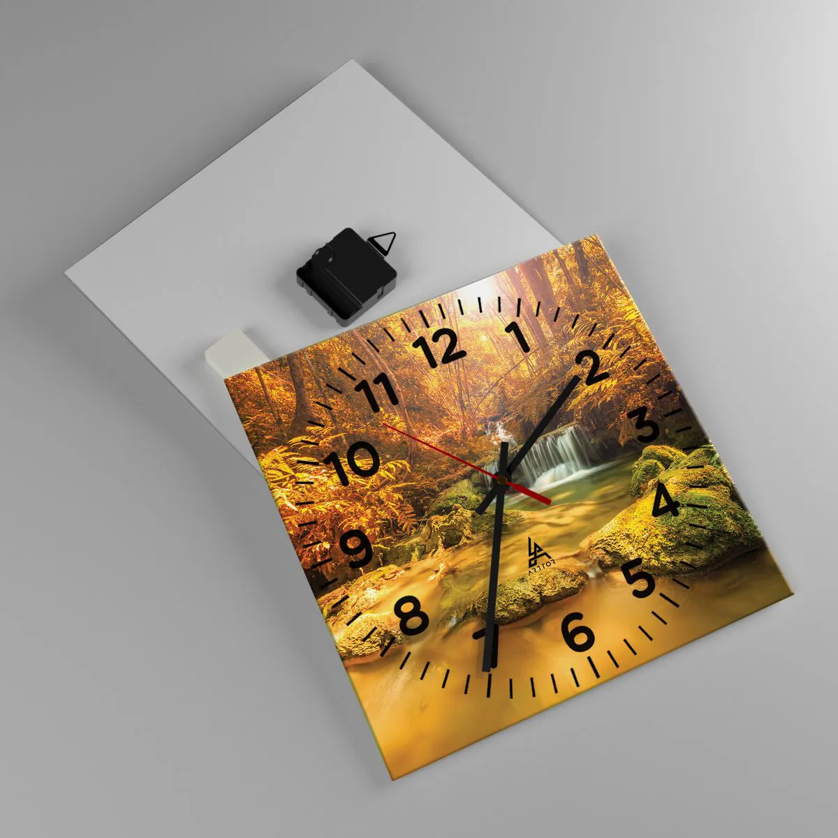 Wall clock - Clock on glass - Forest Cascade in Gold - 30x30 cm