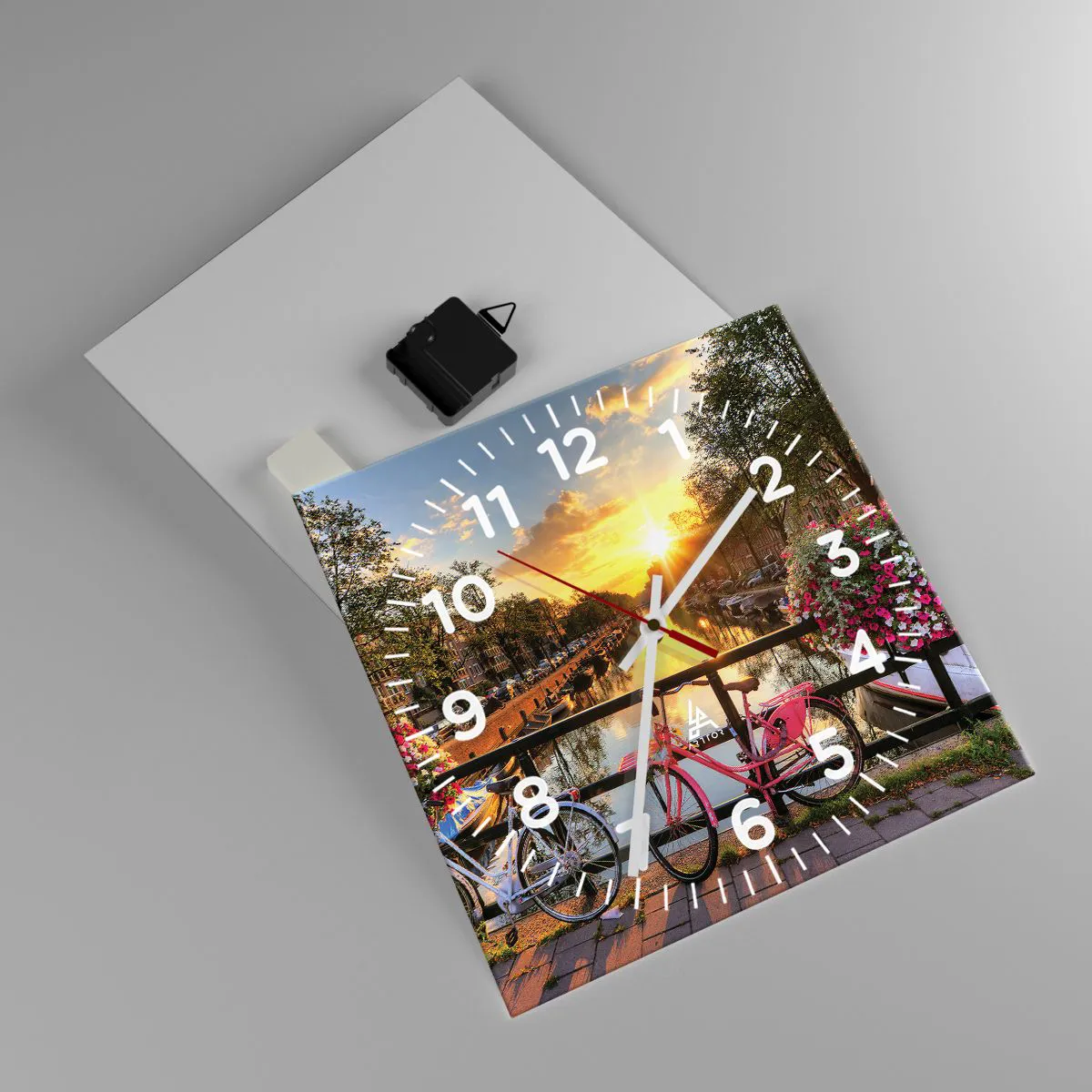 Ceas de perete - Ceas pe sticlă - Dimineața de primăvară în Amsterdam - 30x30 cm