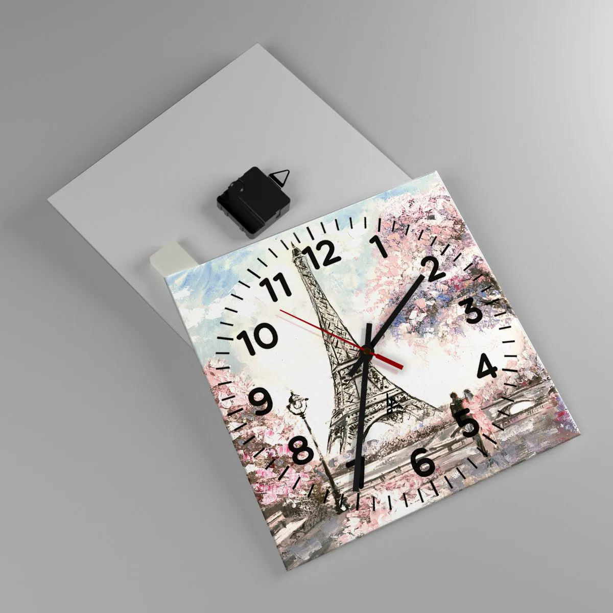 Ceas de perete - Ceas pe sticlă - Plimbare în aprilie la Paris - 30x30 cm