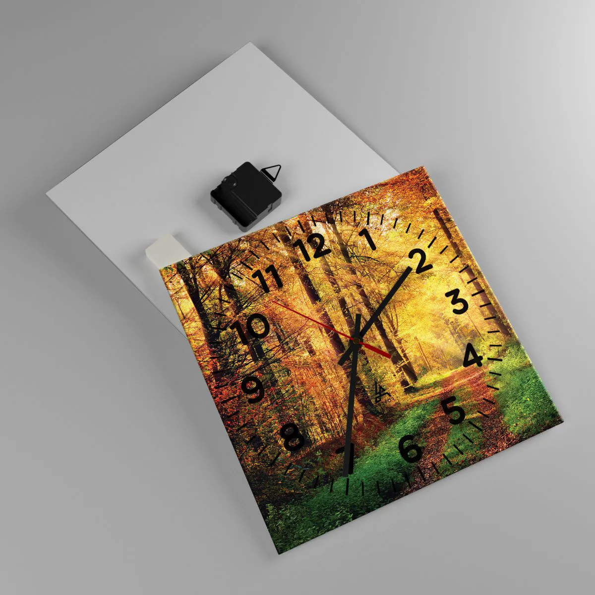 Wall clock - Clock on glass - Forest Golden silence - 30x30 cm