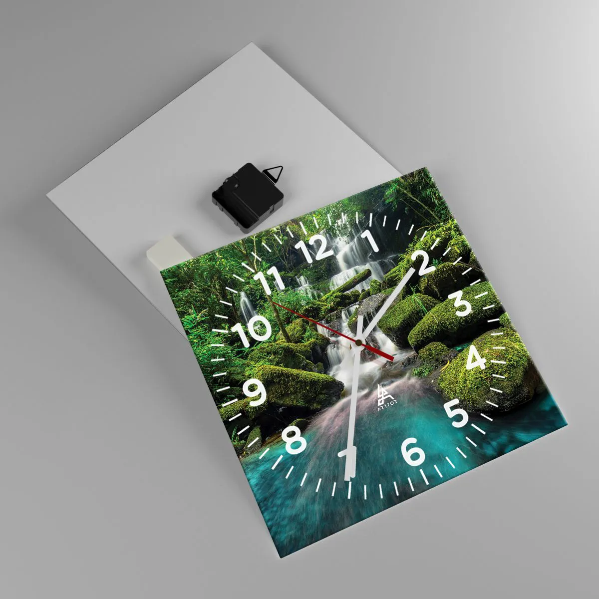 Wanduhr - Glasuhr - Türkis, Saphire und flüssiges Silber - 30x30 cm