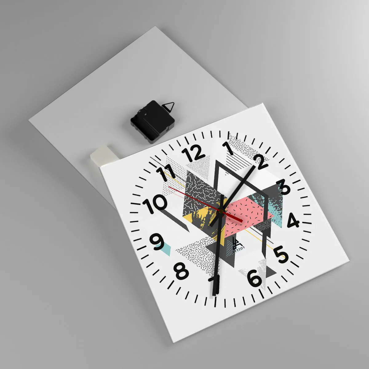 Relógio de parede - Relógio em vidro - Variações do triângulo e losango - 30x30 cm