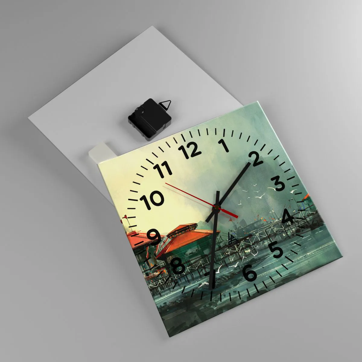 Ceas de perete - Ceas pe sticlă - O zi ploioasă în port - 30x30 cm