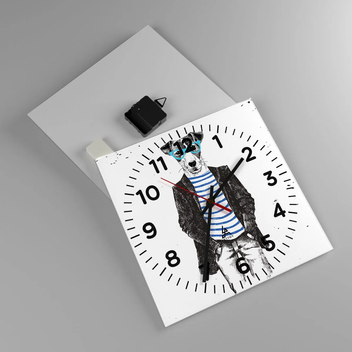Ceas de perete - Ceas pe sticlă - Câinele în dungi - 30x30 cm