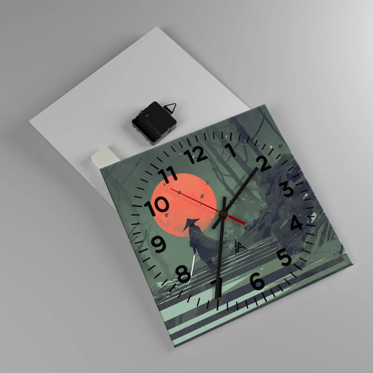 Ceas de perete - Ceas pe sticlă - Războinicul lunii roșii - 30x30 cm